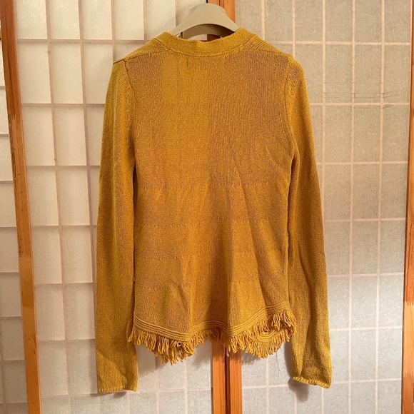Anthropologie Sparrow Cardigan Fringe, Gold Mustard, multiple knit patterns, XS - Picture 4 of 11